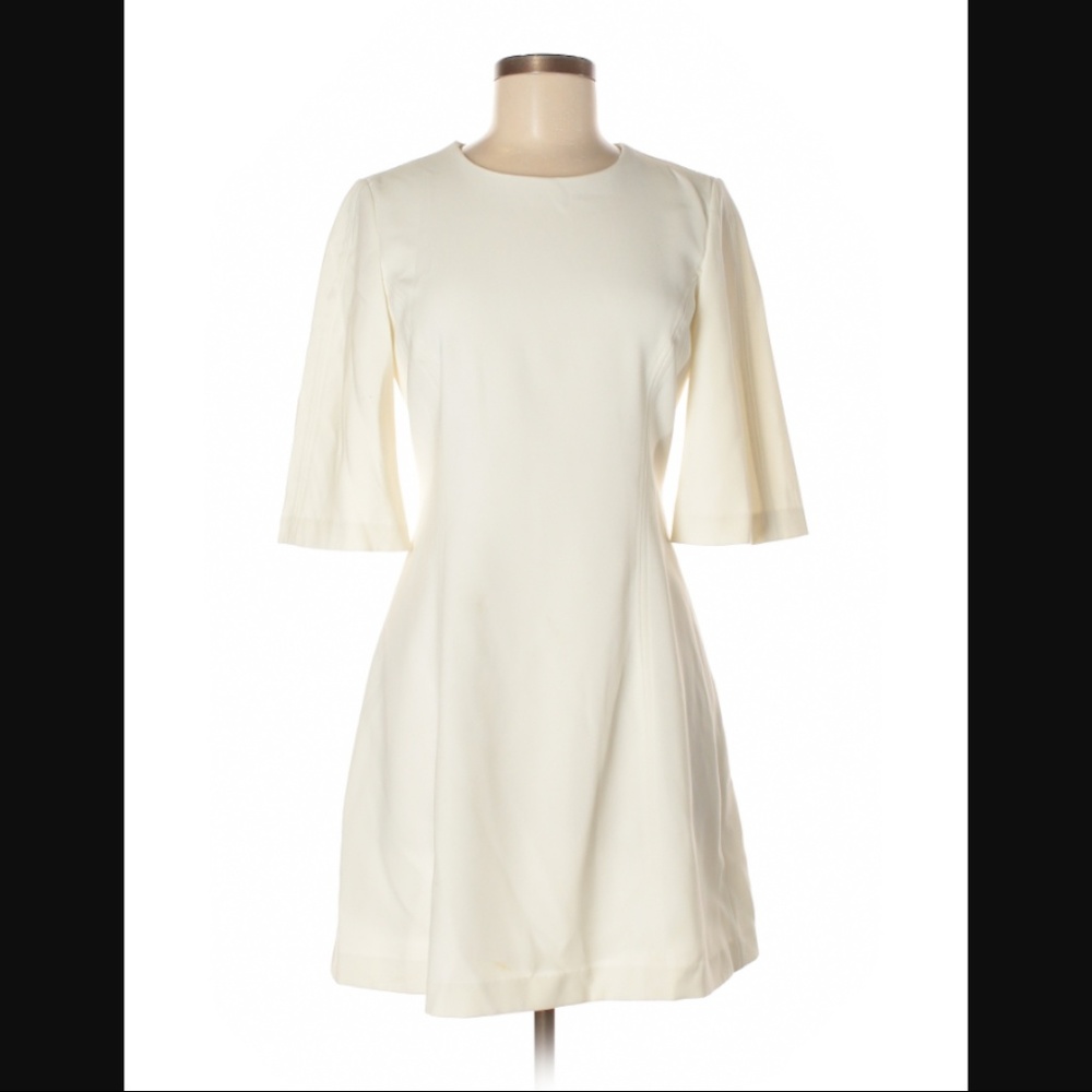 Zara 3/4 Sleeve White Skater Dress M